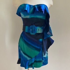 Express Strapless Watercolor Dress with Belt